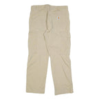 CARHARTT Mens Relaxed Beige Cargo Trousers W33 L30 Cotton Blend Zip Closure