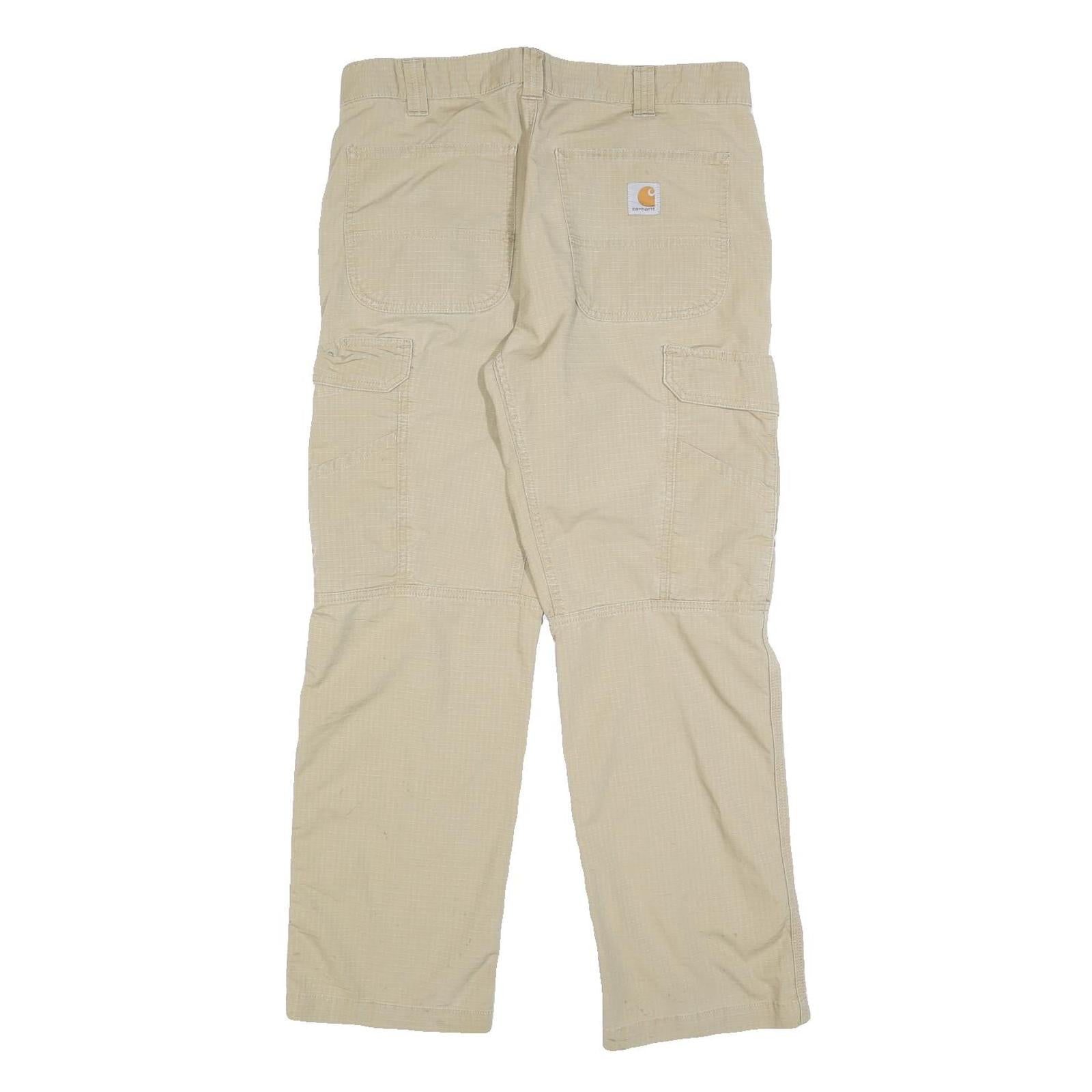 CARHARTT Mens Relaxed Beige Cargo Trousers W33 L30 Cotton Blend Zip Closure