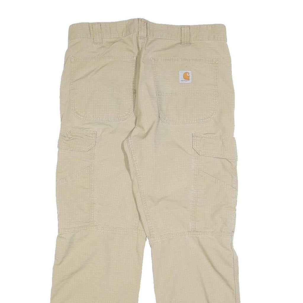 CARHARTT Mens Relaxed Beige Cargo Trousers W33 L30 Cotton Blend Zip Closure
