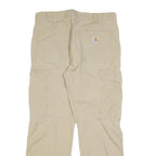 CARHARTT Mens Relaxed Beige Cargo Trousers W33 L30 Cotton Blend Zip Closure