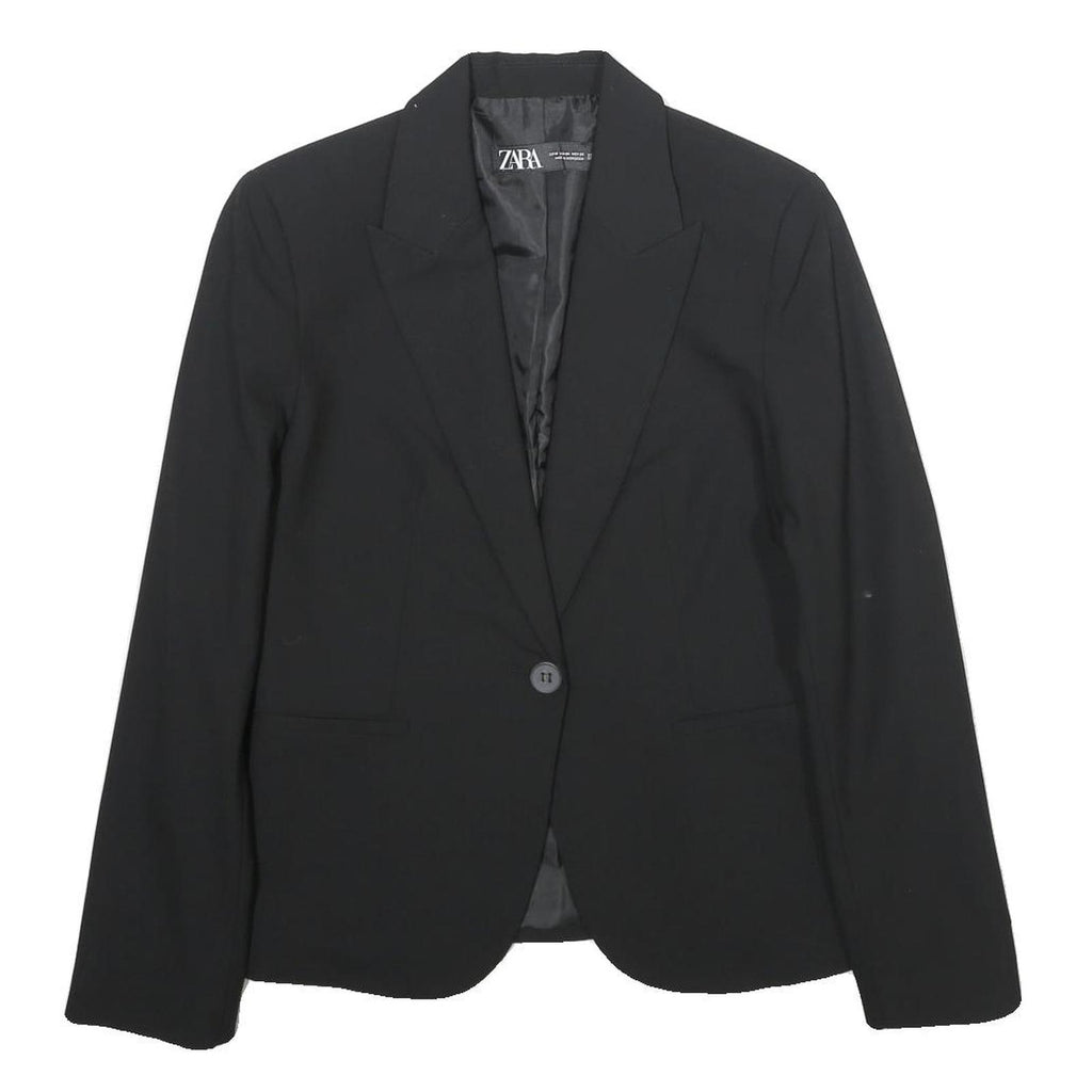 ZARA Womens Black Blazer Jacket UK 8 Woven Classic Button Closure Tailored