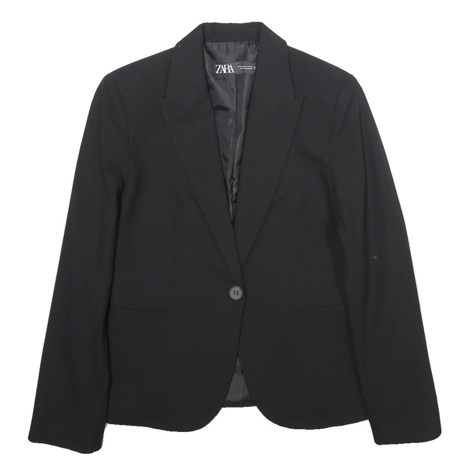 ZARA Womens Black Blazer Jacket UK 8 Woven Classic Button Closure Tailored