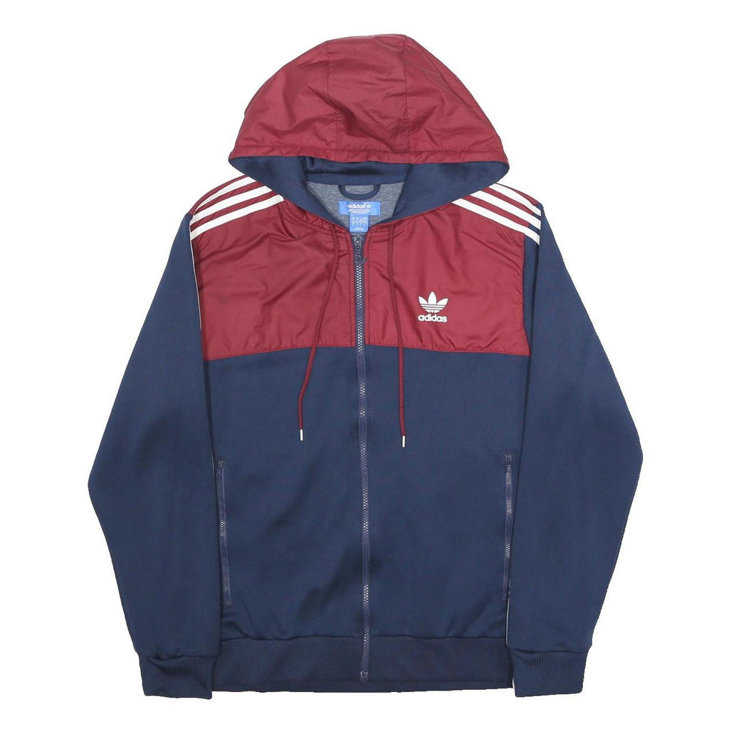 ADIDAS Mens Navy & Burgundy Hooded Zip Jacket L Polyester Blend Sportswear