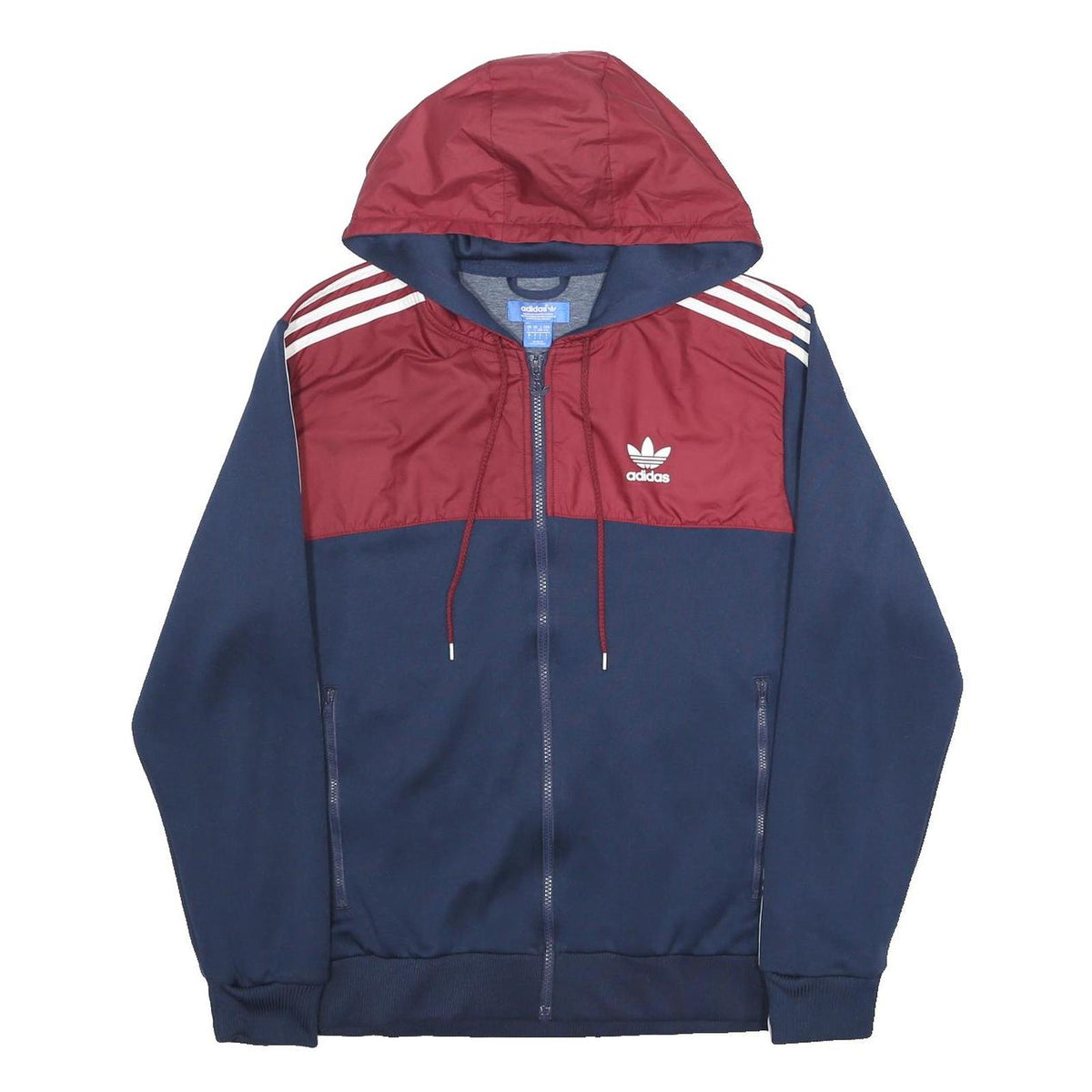 ADIDAS Mens Navy & Burgundy Hooded Zip Jacket L Polyester Blend Sportswear