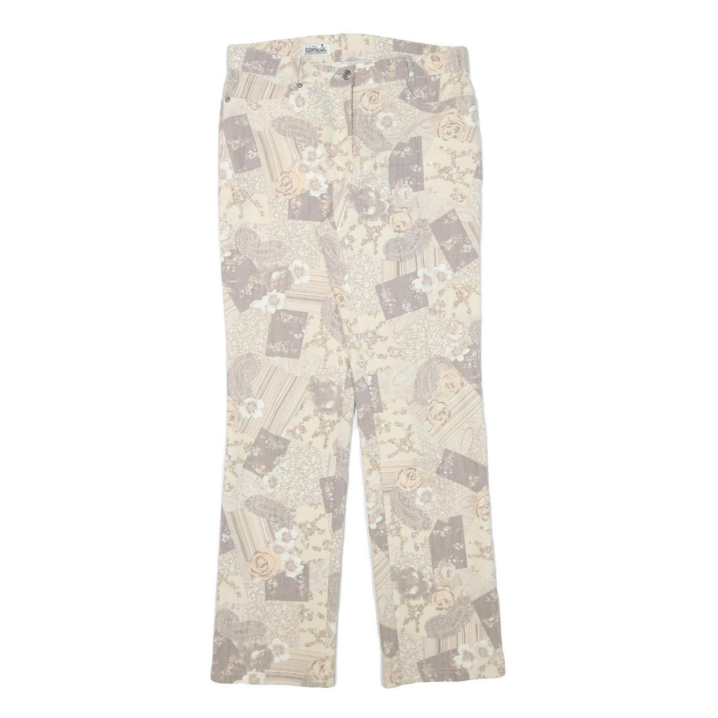 SPECIAL Womens Cotton Blend Beige Patchwork Floral Regular Fit Straight Leg