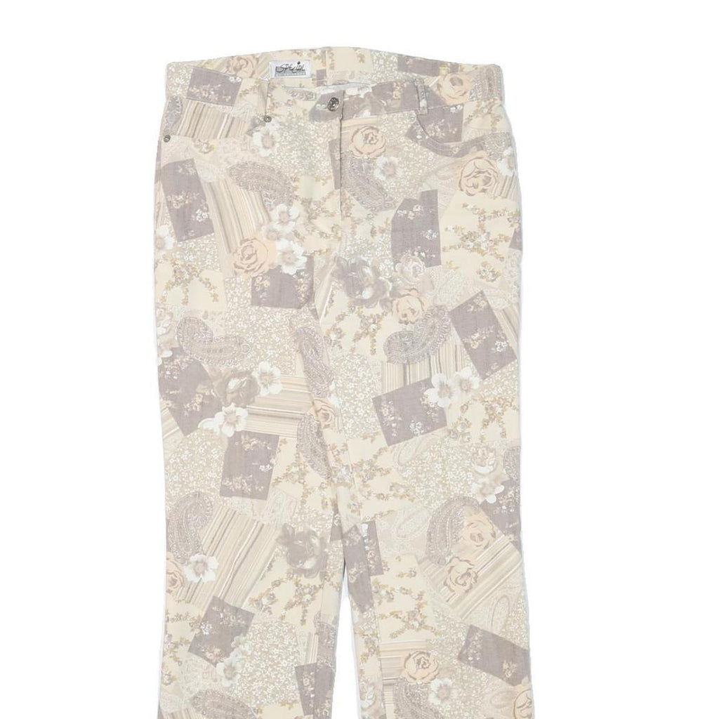 SPECIAL Womens Cotton Blend Beige Patchwork Floral Regular Fit Straight Leg