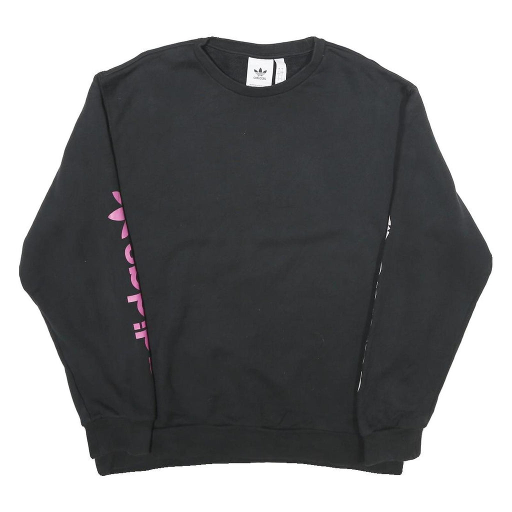 ADIDAS Mens Black Crew Neck Sweatshirt L Pink Logo Graphic Print