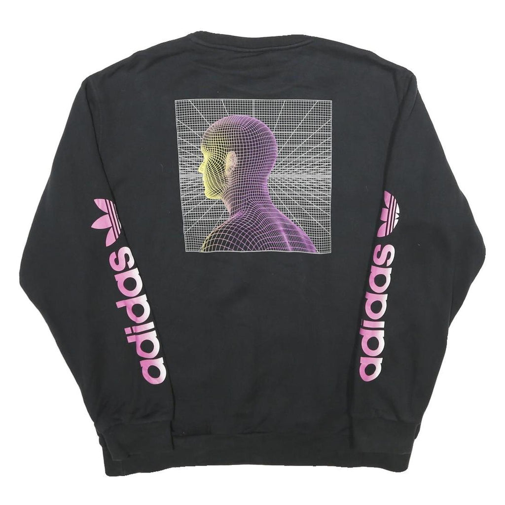 ADIDAS Mens Black Crew Neck Sweatshirt L Pink Logo Graphic Print