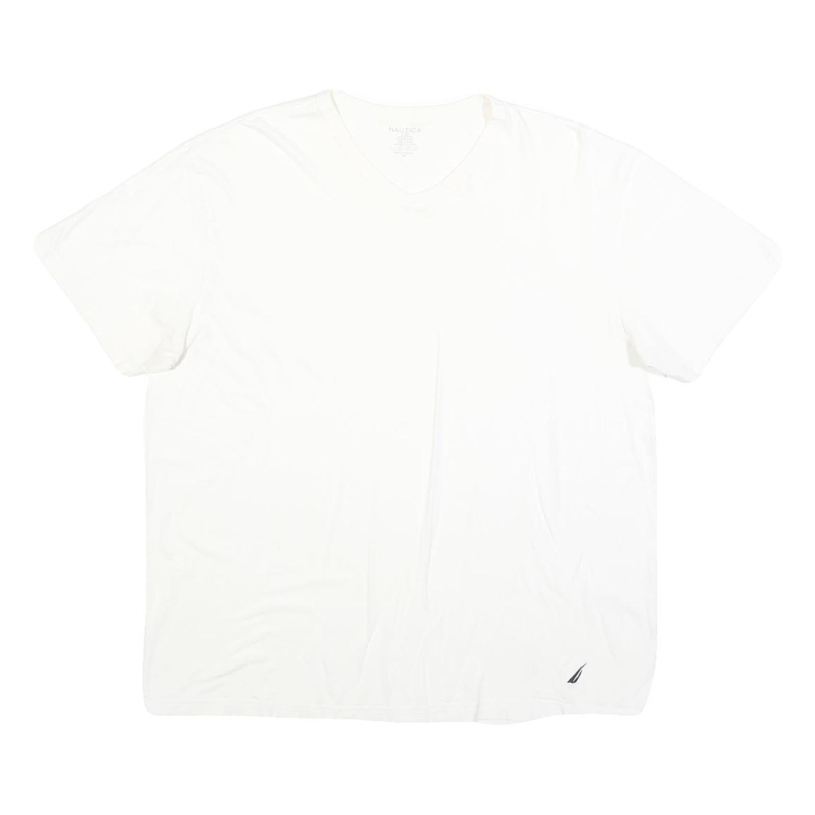 NAUTICA Mens White Cotton Blend V-Neck T-Shirt L Classic Casual Lightweight