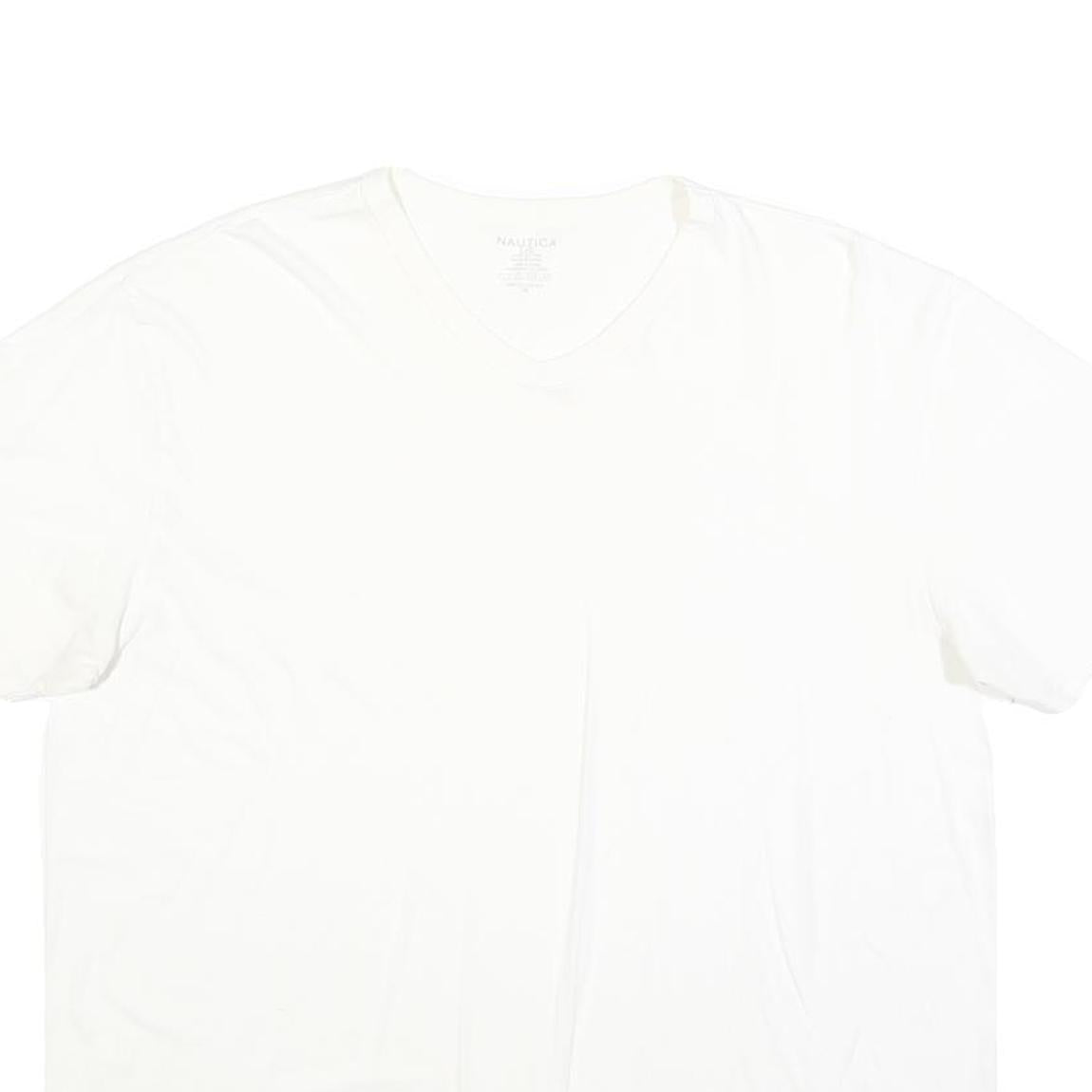 NAUTICA Mens White Cotton Blend V-Neck T-Shirt L Classic Casual Lightweight