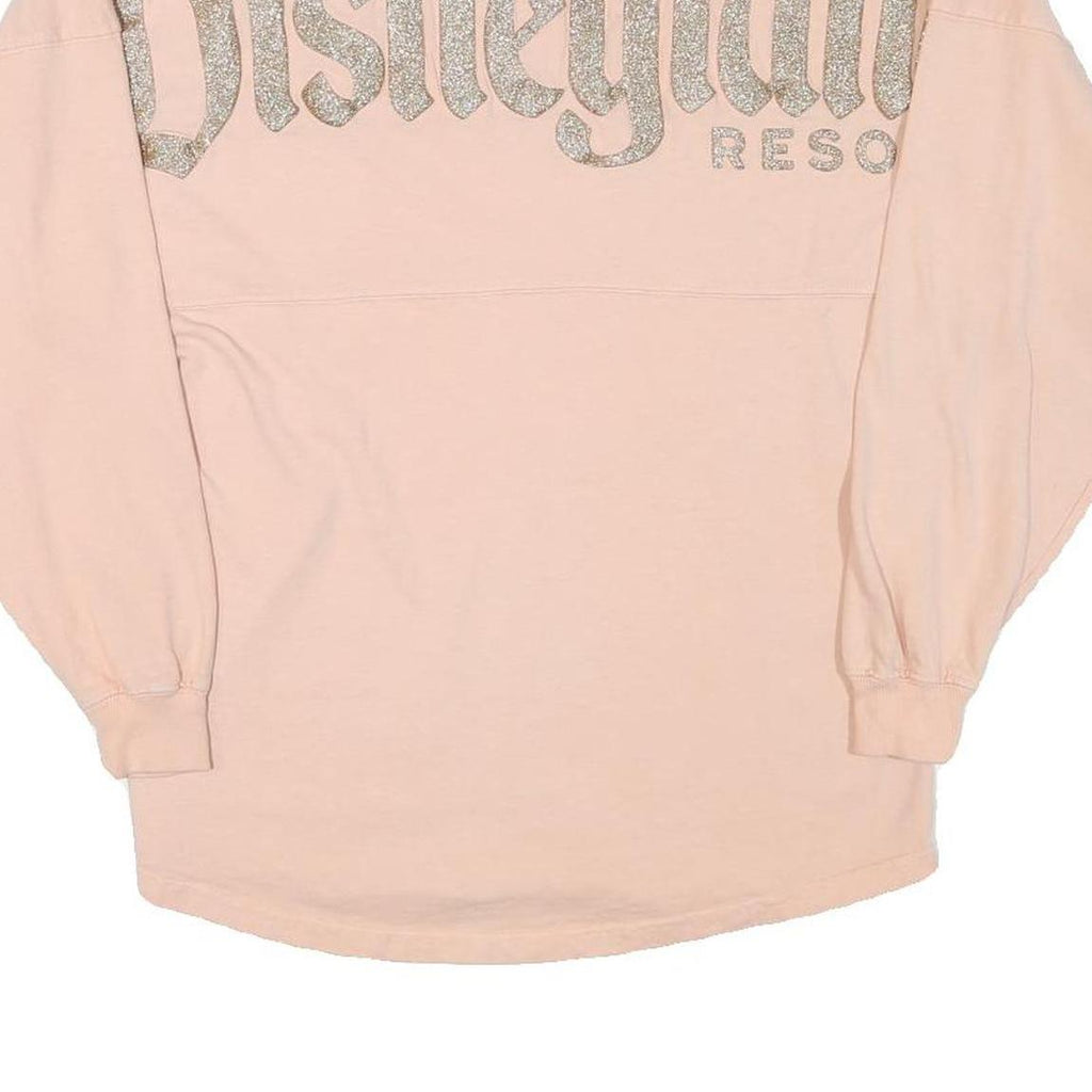 DISNEY Womens Pale Pink Glitter Logo Long Sleeve Crew Neck T-Shirt XS Casual
