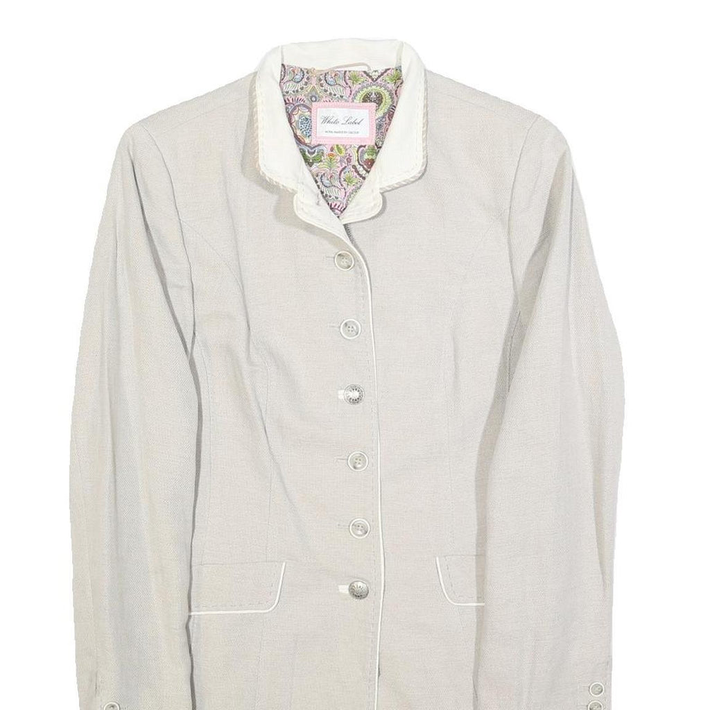 WHITE LABEL Womens Cream Linen Blend Tailored Jacket UK 12 Button Closure Plain