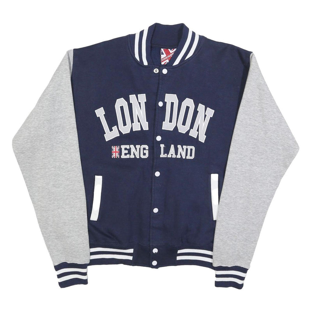 COOL FASHION Mens Navy Blue & Grey London England Varsity Jacket XL Cotton Blend