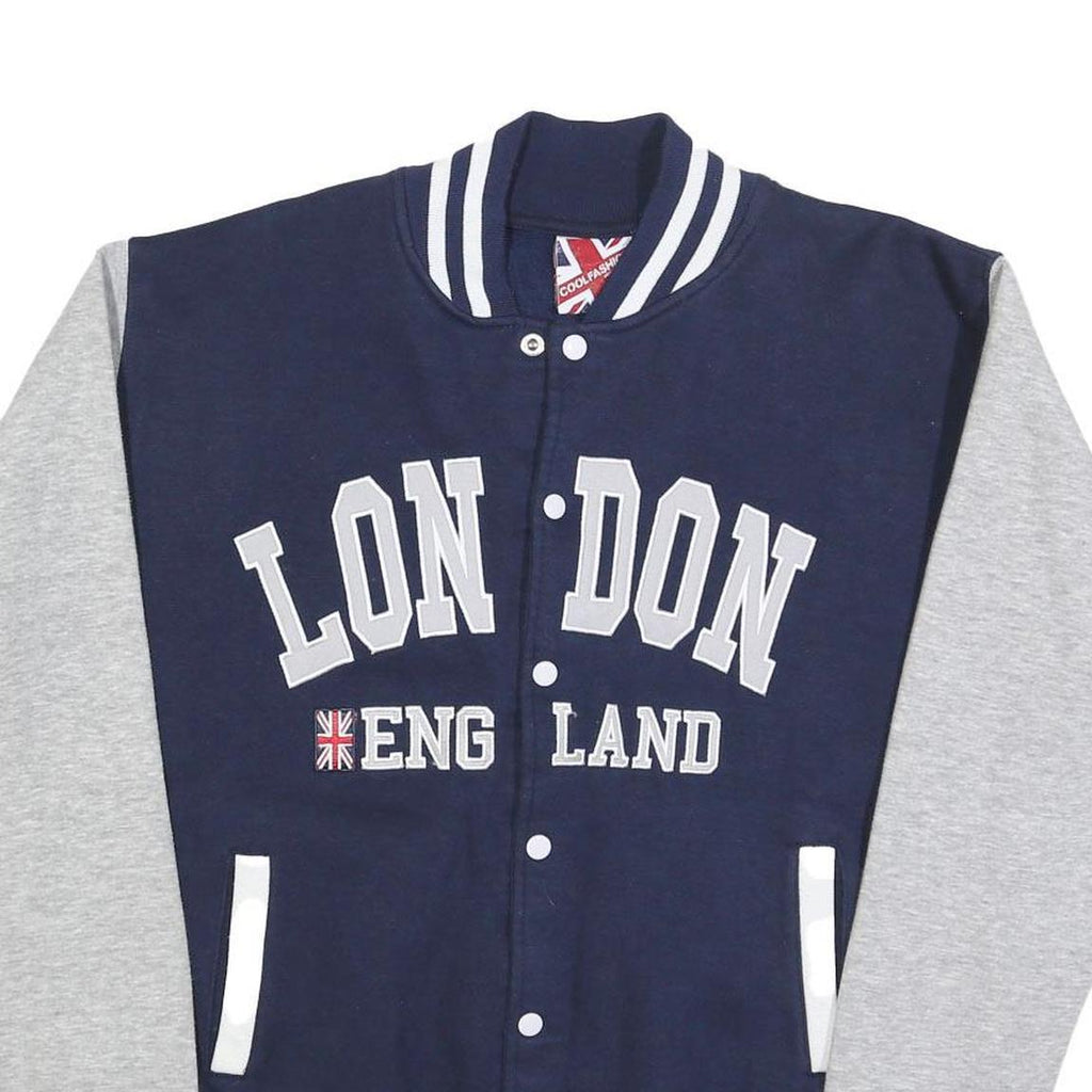 COOL FASHION Mens Navy Blue & Grey London England Varsity Jacket XL Cotton Blend