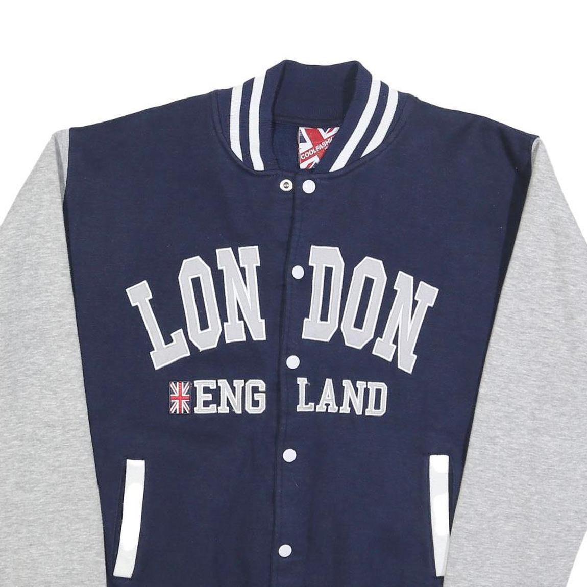 COOL FASHION Mens Navy Blue & Grey London England Varsity Jacket XL Cotton Blend