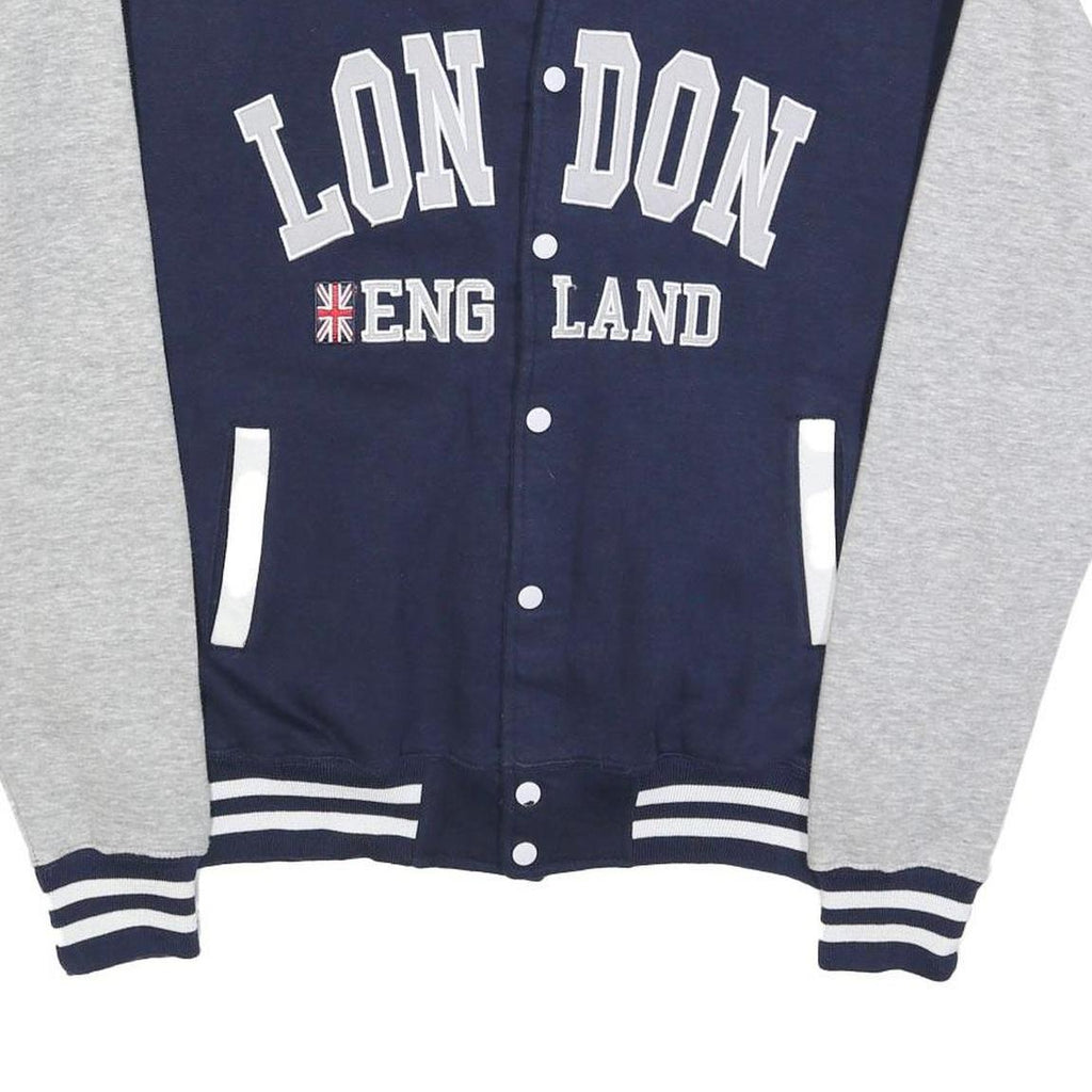 COOL FASHION Mens Navy Blue & Grey London England Varsity Jacket XL Cotton Blend