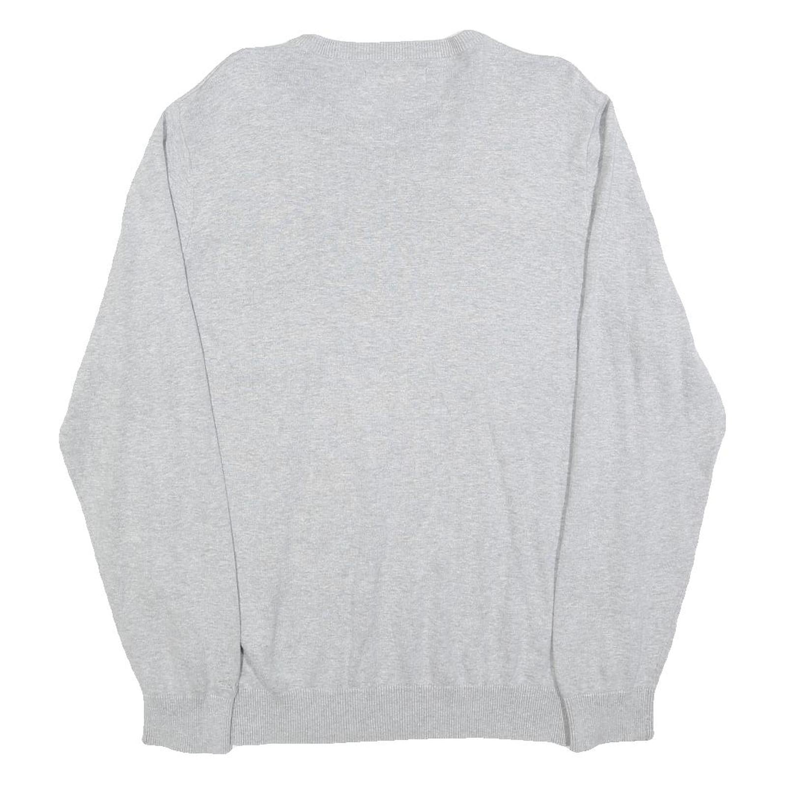 BEN SHERMAN Mens Grey Plain Cotton Jumper Crew Neck Basic Knit L Casual