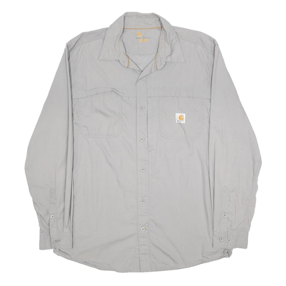 CARHARTT Mens Grey Workwear Cotton Blend Shirt L Utility Pocket Logo