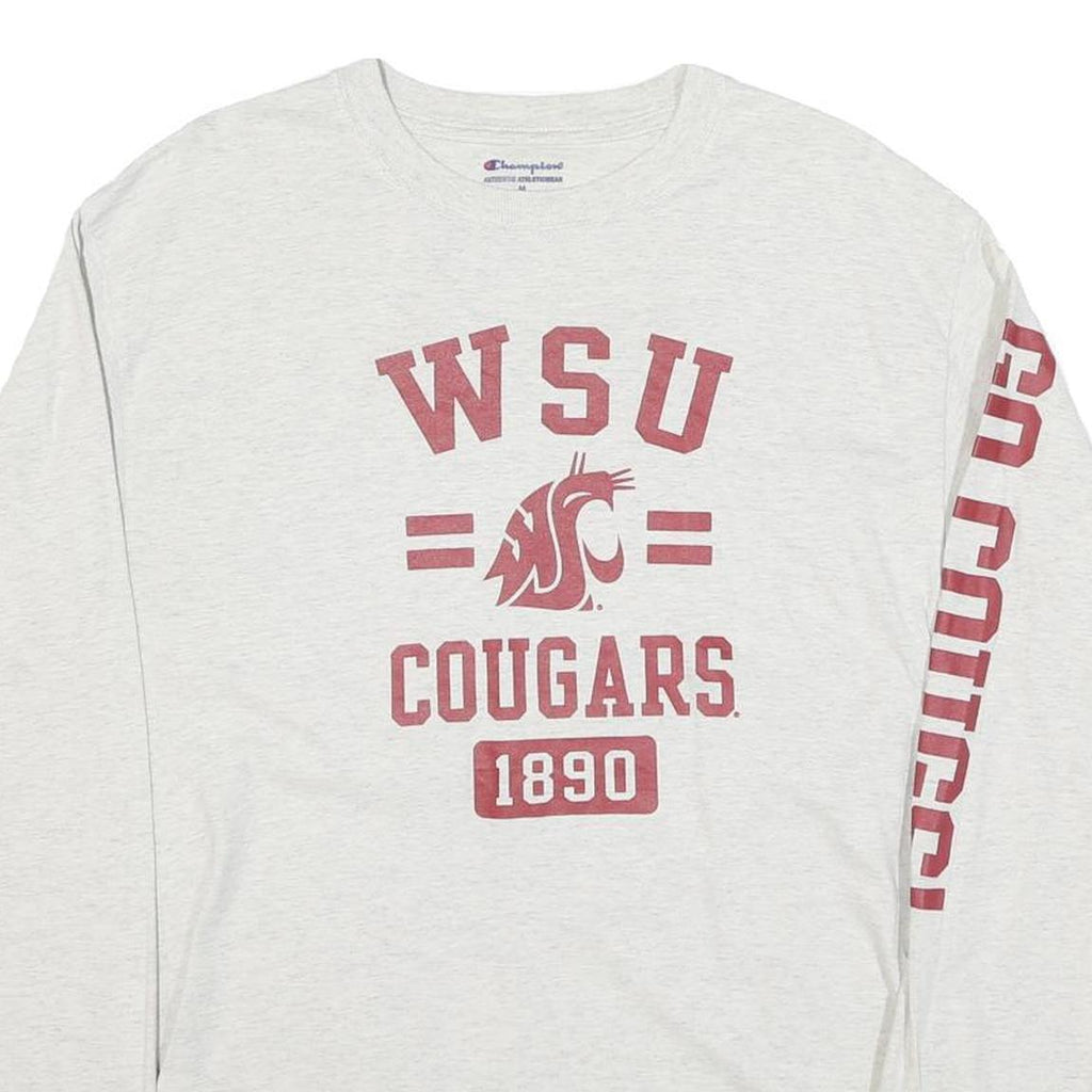CHAMPION Mens White WSU Cougars Long Sleeve Crew Neck Cotton Blend T-Shirt M