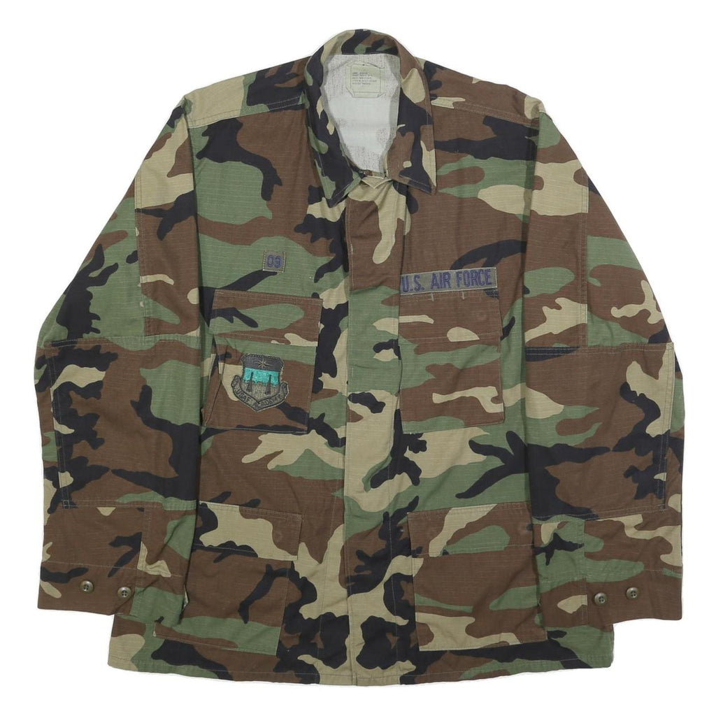 AMERICAN APPAREL Mens Green & Brown Camo Military Jacket L Cotton Blend Button