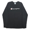 CHAMPION Mens Black Long Sleeve Crew Neck Logo Graphic L Cotton T-Shirt