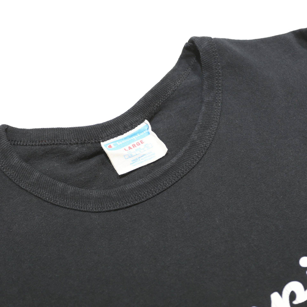 CHAMPION Mens Black Long Sleeve Crew Neck Logo Graphic L Cotton T-Shirt