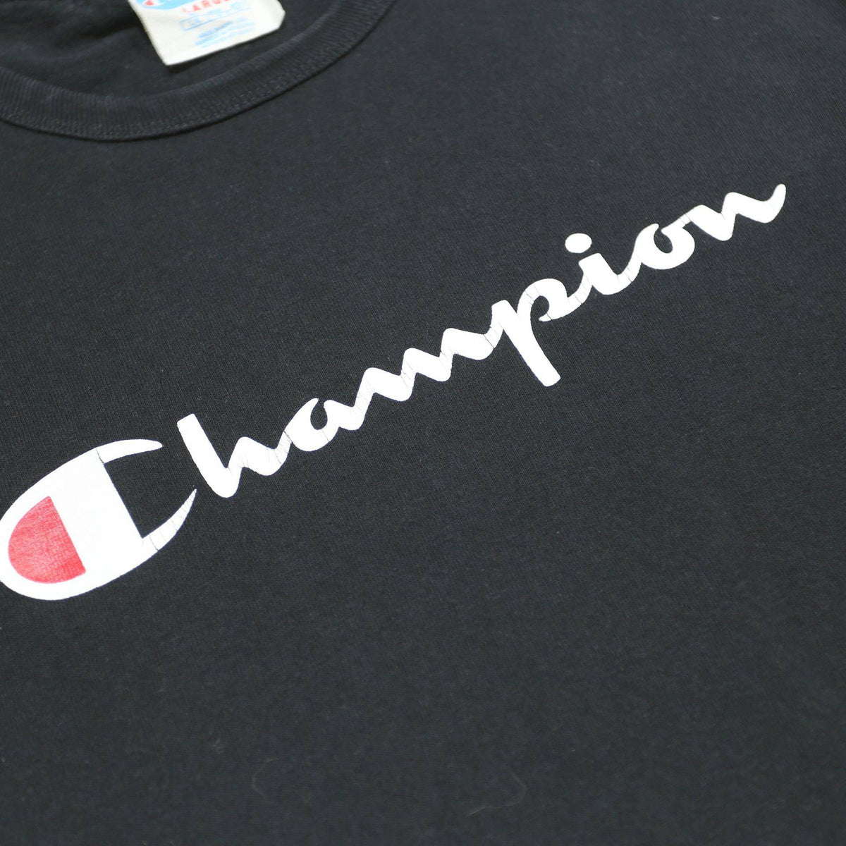 CHAMPION Mens Black Long Sleeve Crew Neck Logo Graphic L Cotton T-Shirt