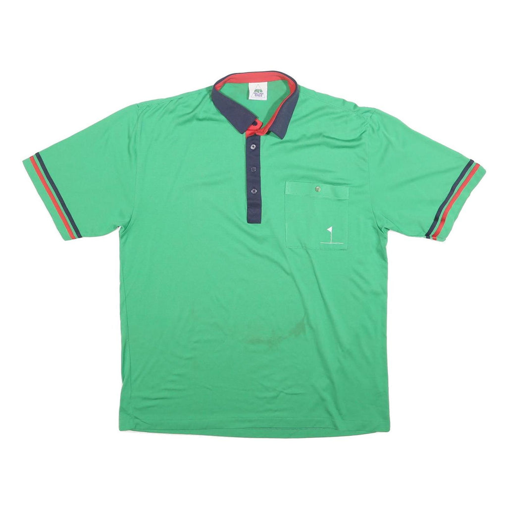NEW FAST Mens Green Navy & Red Short Sleeve Plain L Cotton Blend Polo Shirt