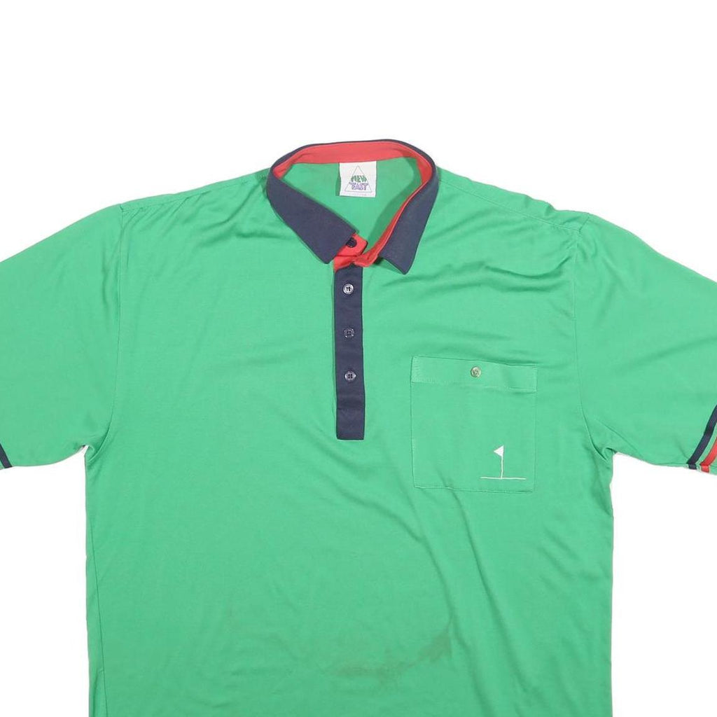 NEW FAST Mens Green Navy & Red Short Sleeve Plain L Cotton Blend Polo Shirt