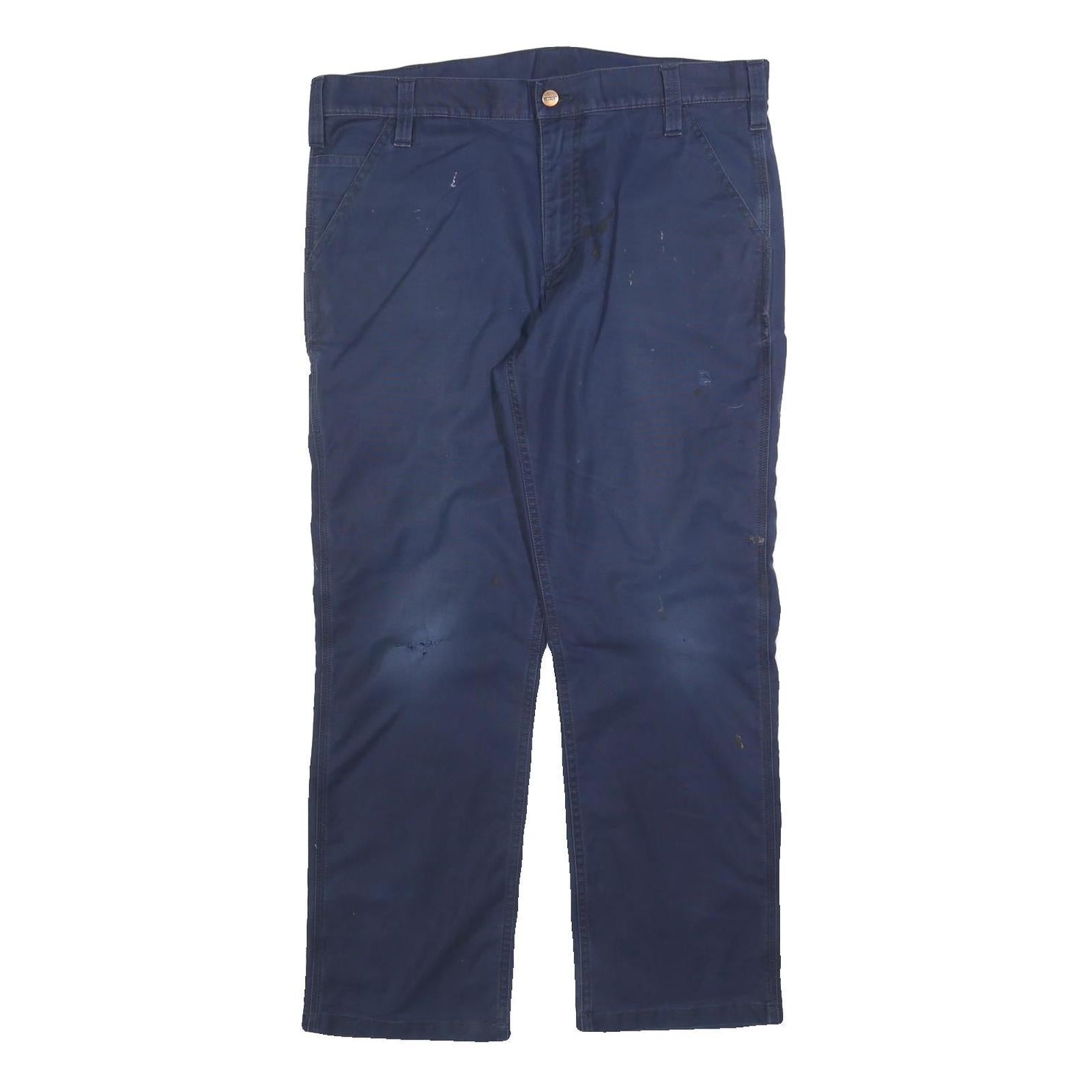CARHARTT Mens Cotton Blend Navy Relaxed Straight Trousers W36 L30 Casual
