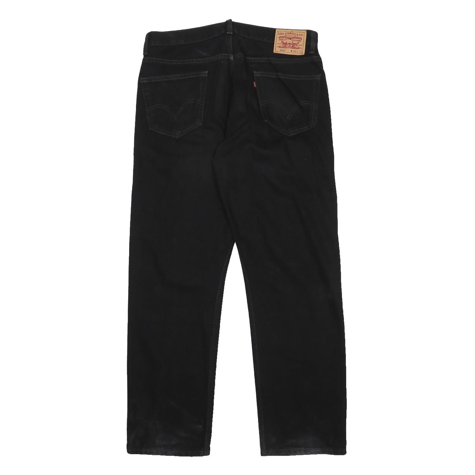 LEVI'S 505 Mens Jeans Black Regular Straight Denim Medium W36 L32 Classic zip