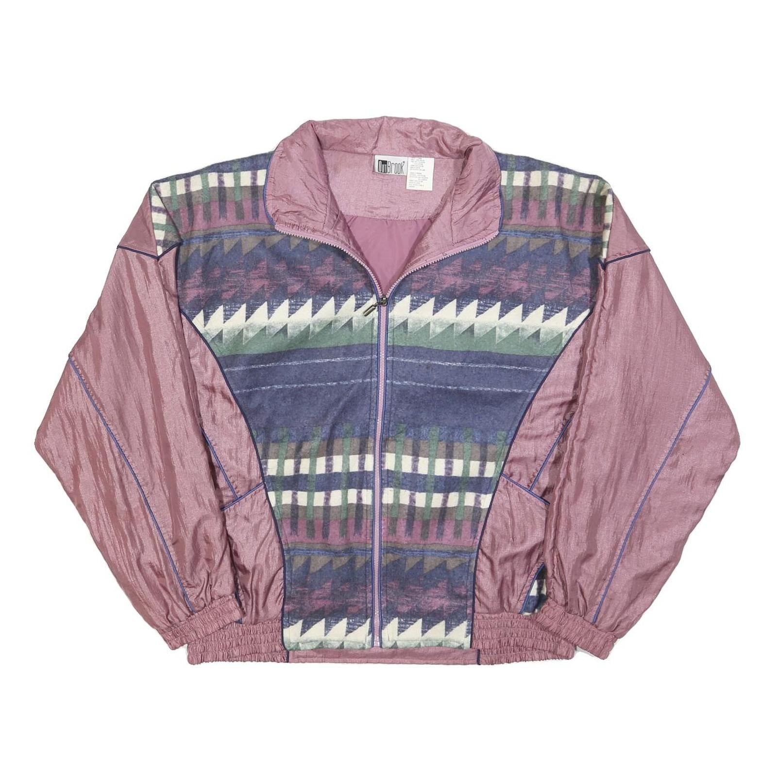 OUT BROOK Womens Purple & Multi Colour Pattern Nylon Jacket L Zip Casual Retro