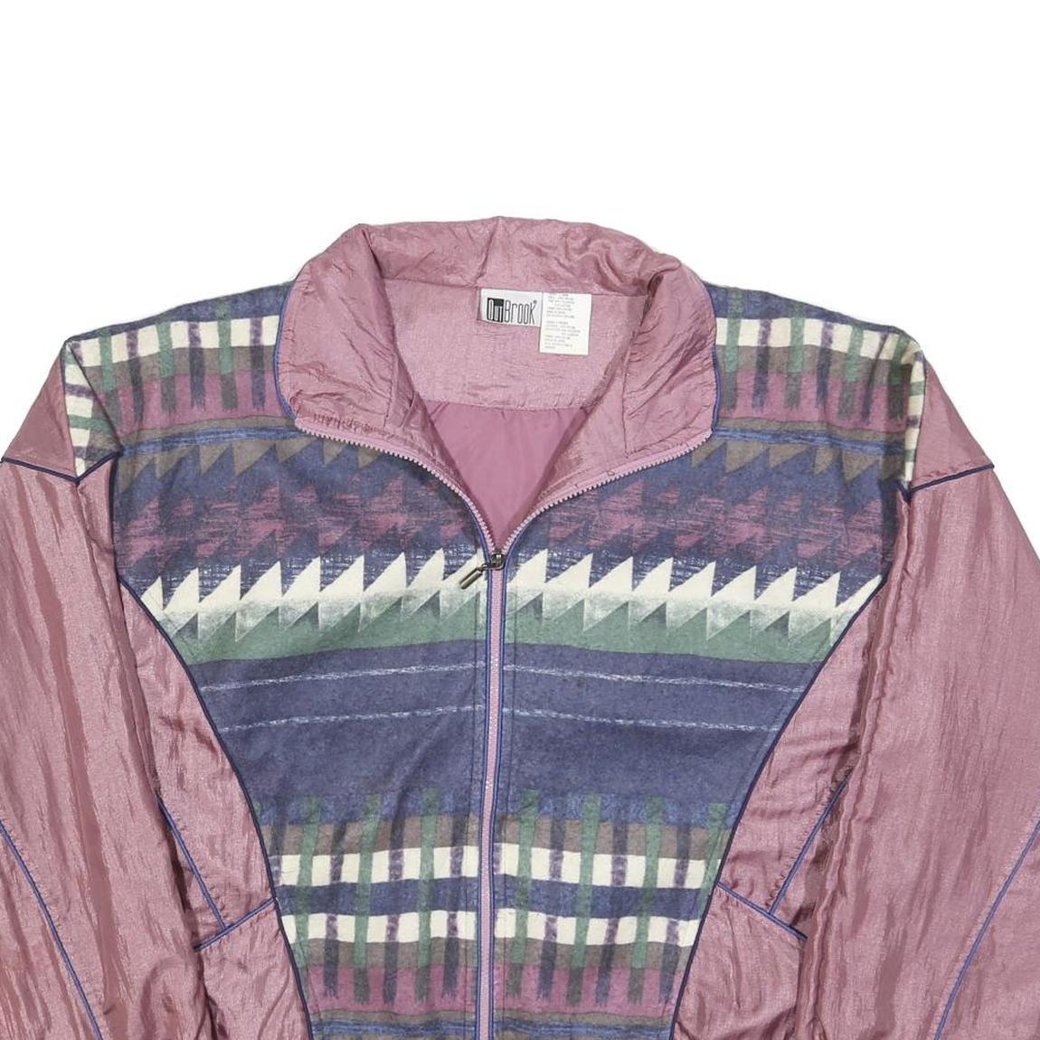 OUT BROOK Womens Purple & Multi Colour Pattern Nylon Jacket L Zip Casual Retro