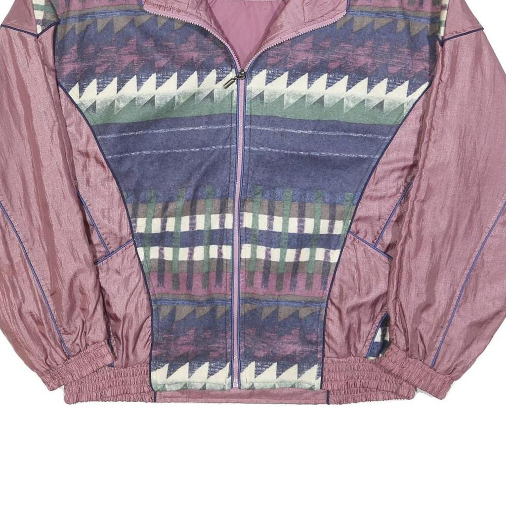 OUT BROOK Womens Purple & Multi Colour Pattern Nylon Jacket L Zip Casual Retro