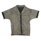 Womens Black Beige Patterned Basic Shirt Short Sleeve Collared L Button Up