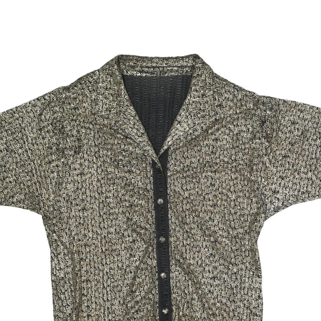 Womens Black Beige Patterned Basic Shirt Short Sleeve Collared L Button Up