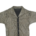 Womens Black Beige Patterned Basic Shirt Short Sleeve Collared L Button Up