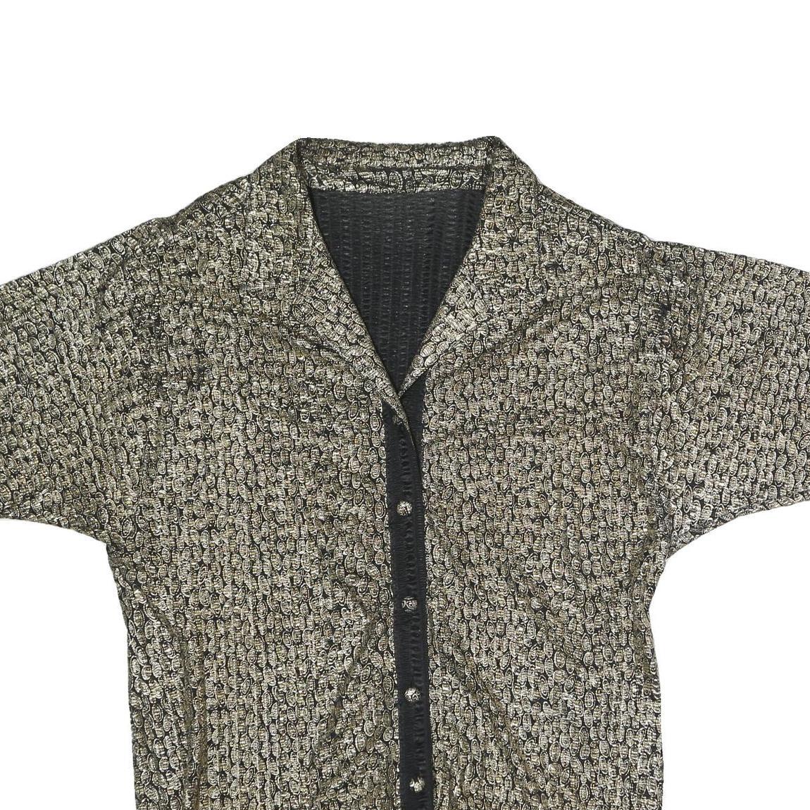 Womens Black Beige Patterned Basic Shirt Short Sleeve Collared L Button Up