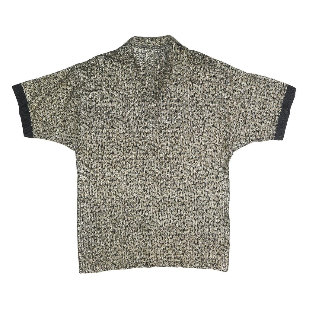 Womens Black Beige Patterned Basic Shirt Short Sleeve Collared L Button Up