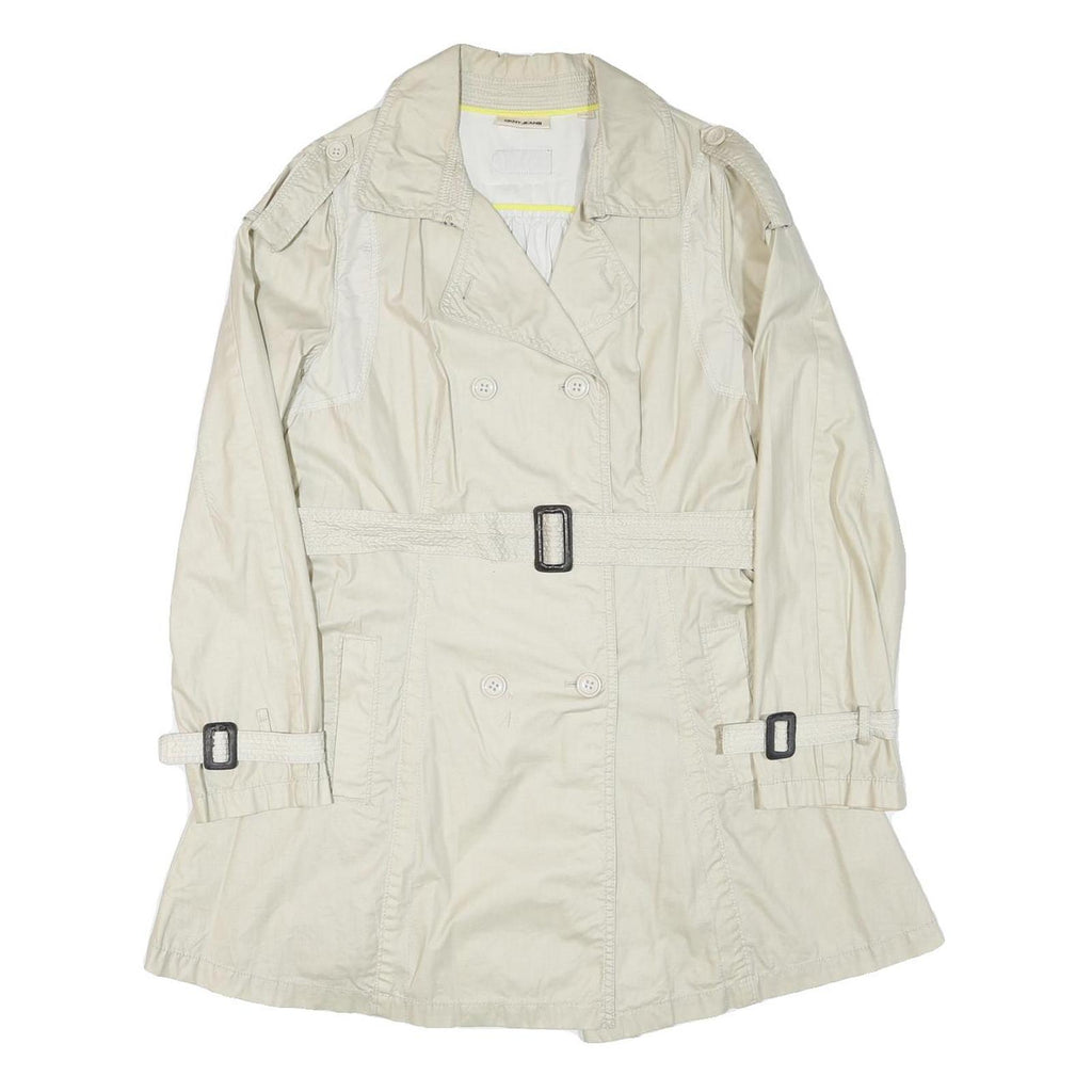 DKNY Womens Cream Button Closure Polyester Blend Jacket L Classic Lightweight