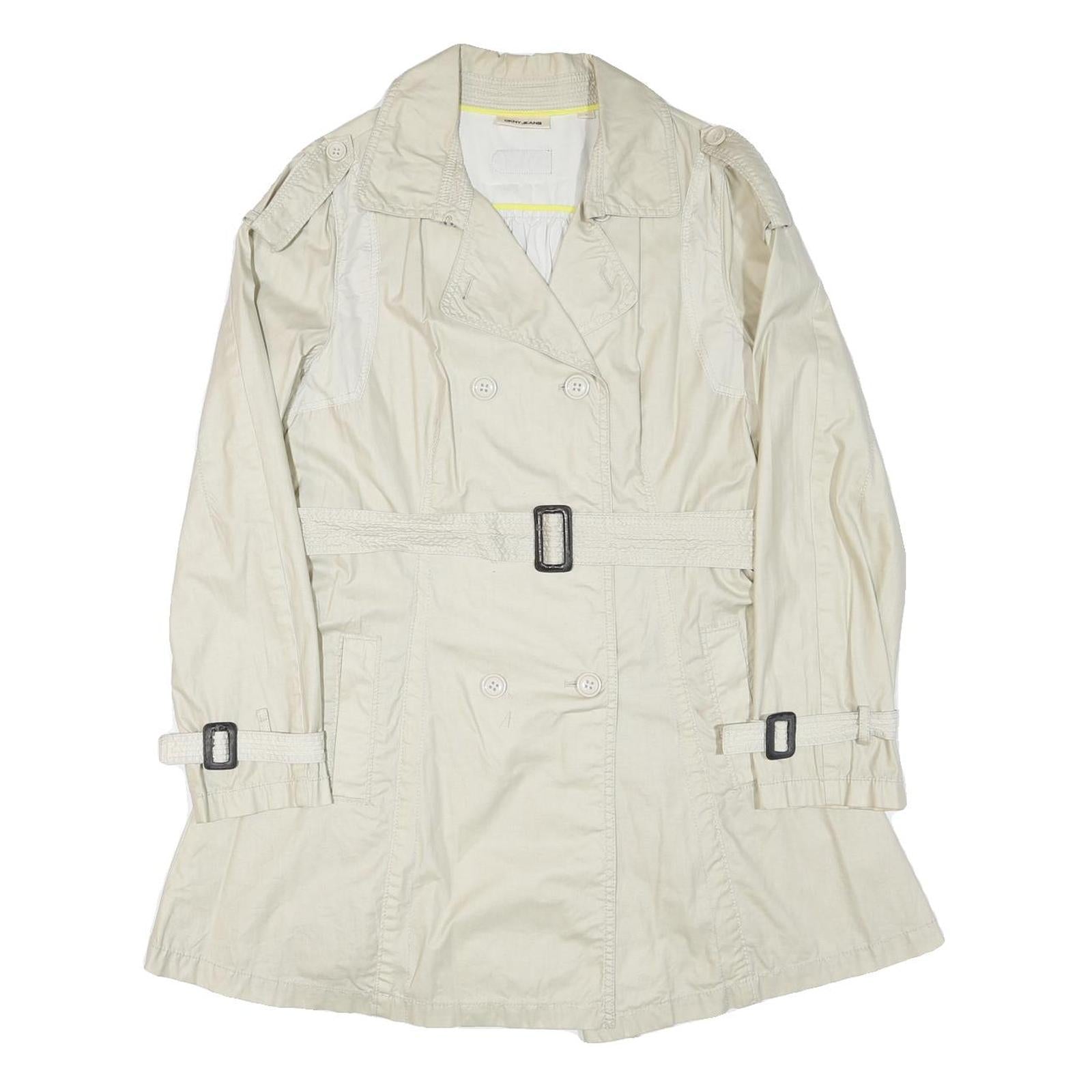 DKNY Womens Cream Button Closure Polyester Blend Jacket L Classic Lightweight