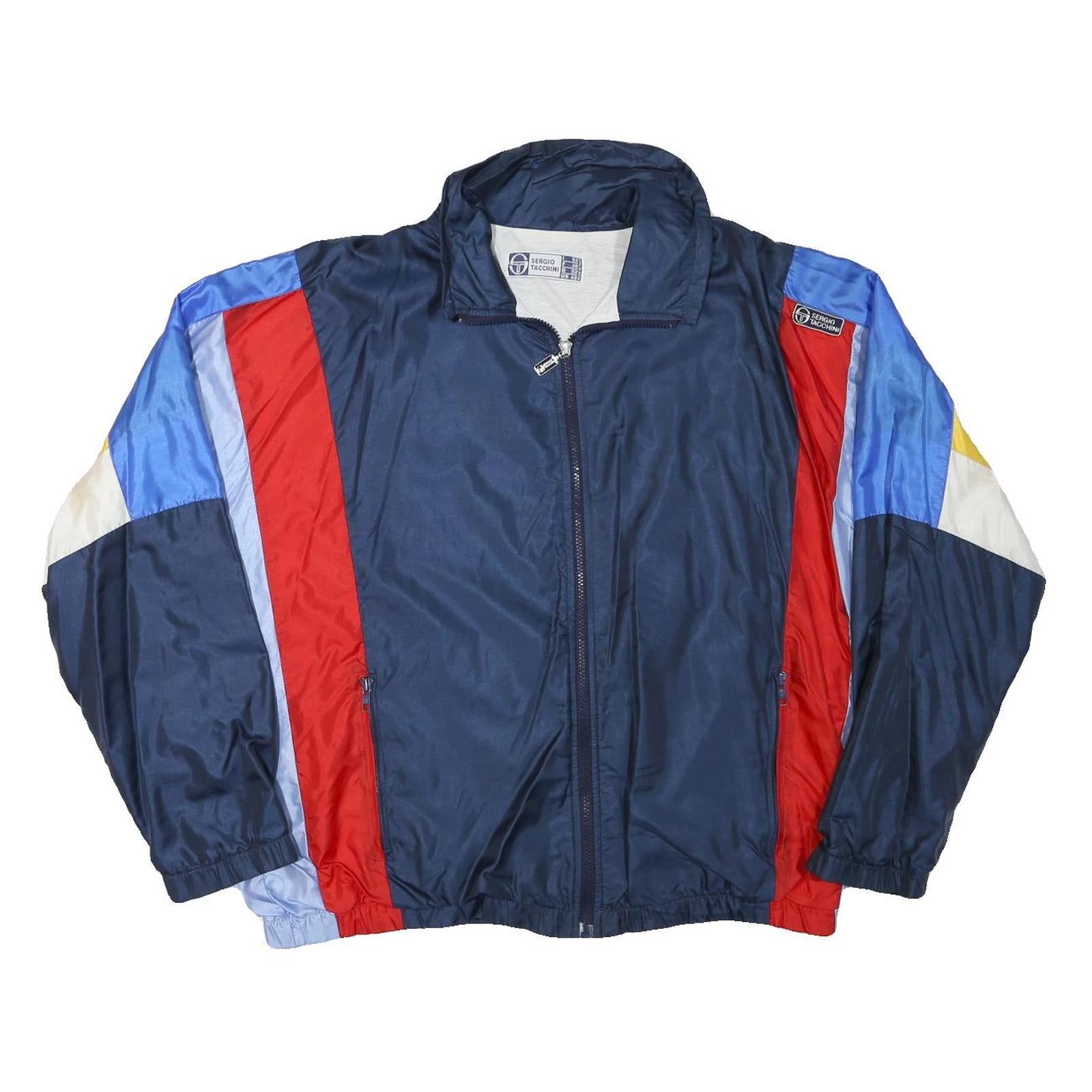 SERGIO TACCHINI Mens Navy Blue Red Polyester Blend Track Jacket L Zip Sportswear