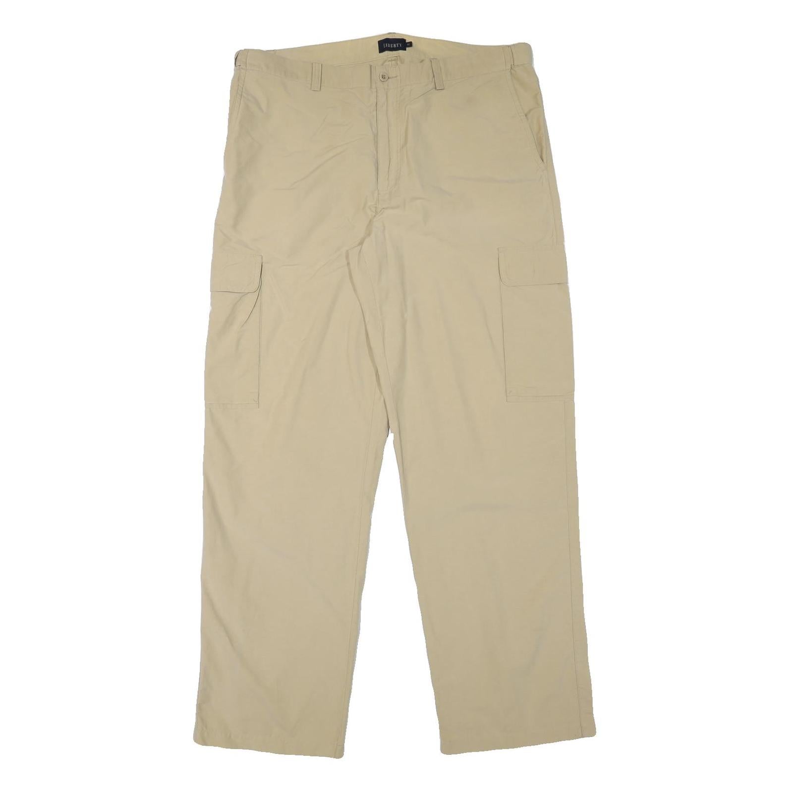 LIBERTY Mens Regular Beige Cargo Trousers W39 L34 Polyester Blend Zip Comfort