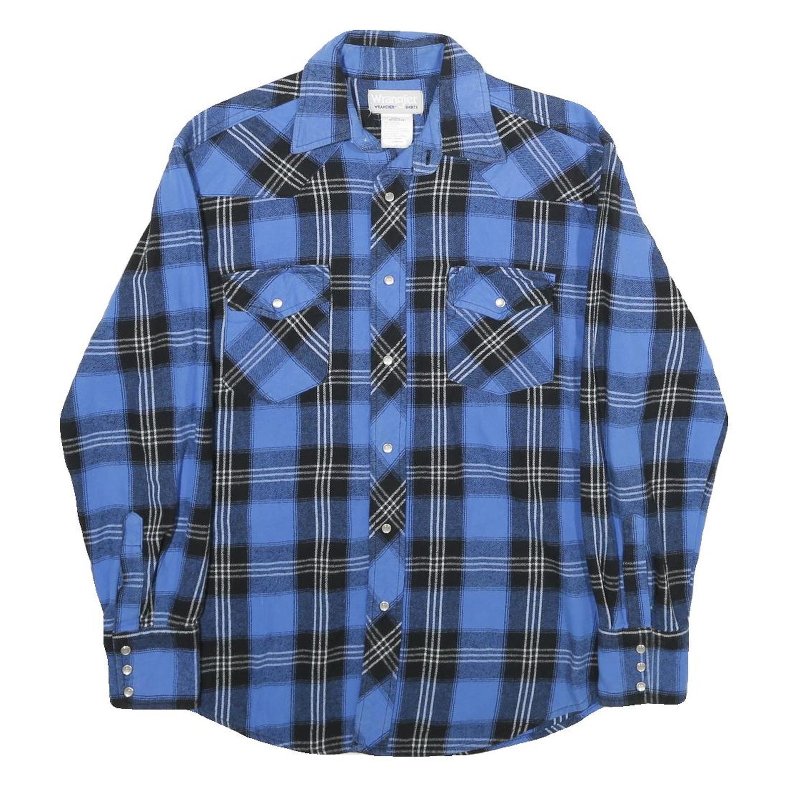 WRANGLER Mens Blue & Black Check Shirt M Classic Cotton Western Style Long