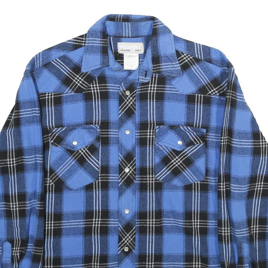 WRANGLER Mens Blue & Black Check Shirt M Classic Cotton Western Style Long