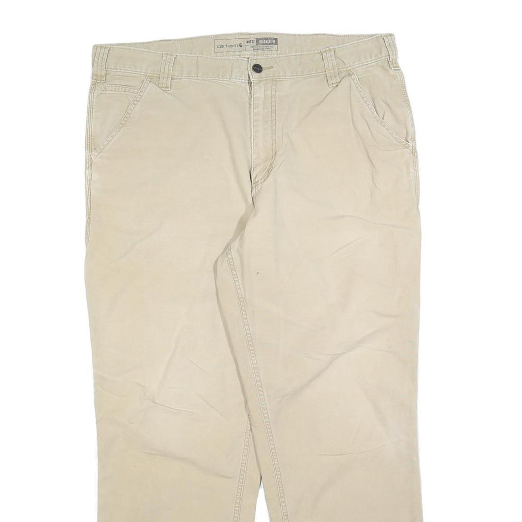 CARHARTT Mens Cotton Blend Beige Relaxed Straight Trousers W38 L32 Utility