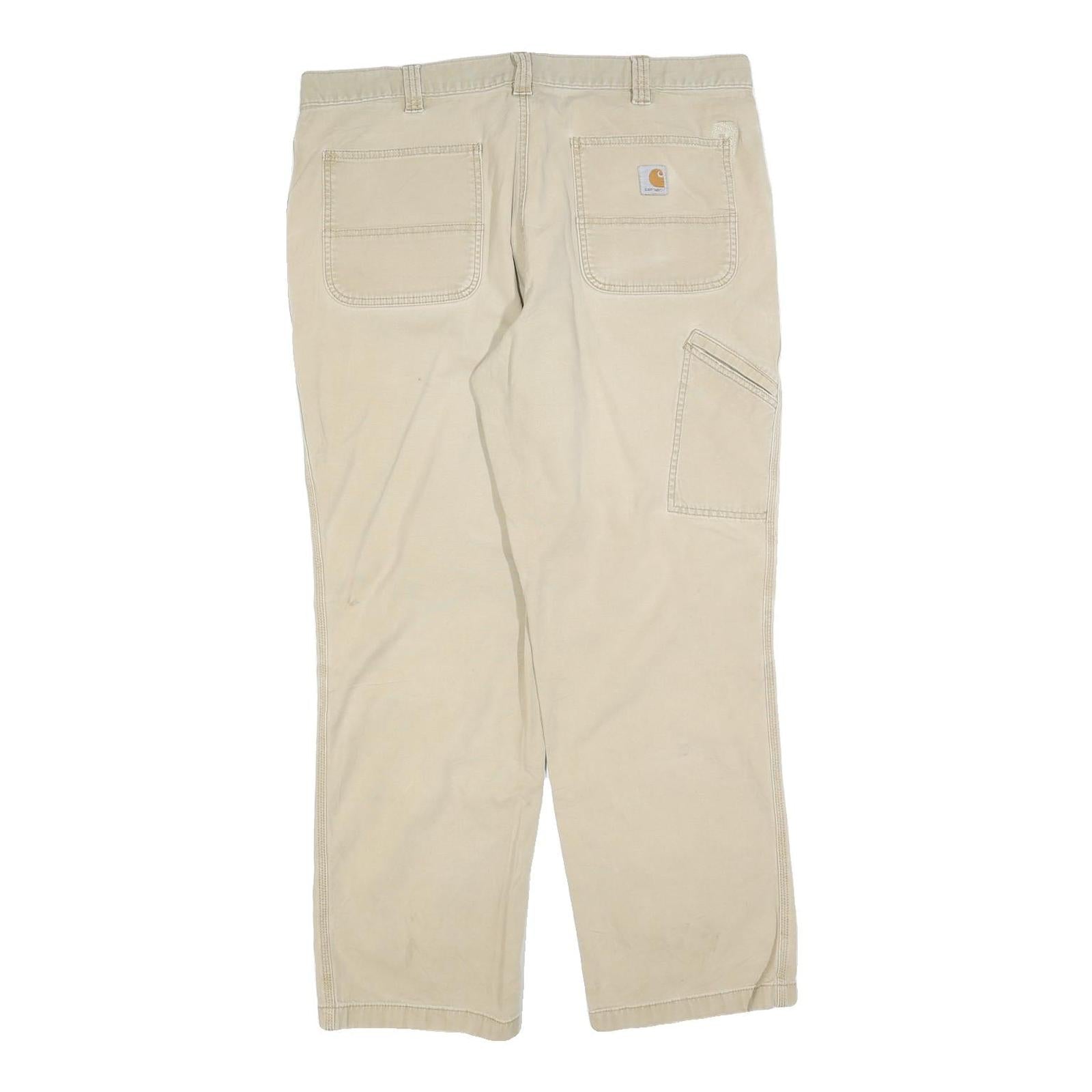 CARHARTT Mens Cotton Blend Beige Relaxed Straight Trousers W38 L32 Utility