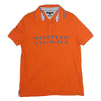 TOMMY HILFIGER Mens Orange Short Sleeve Plain Polo Shirt M Classic Cotton Fit