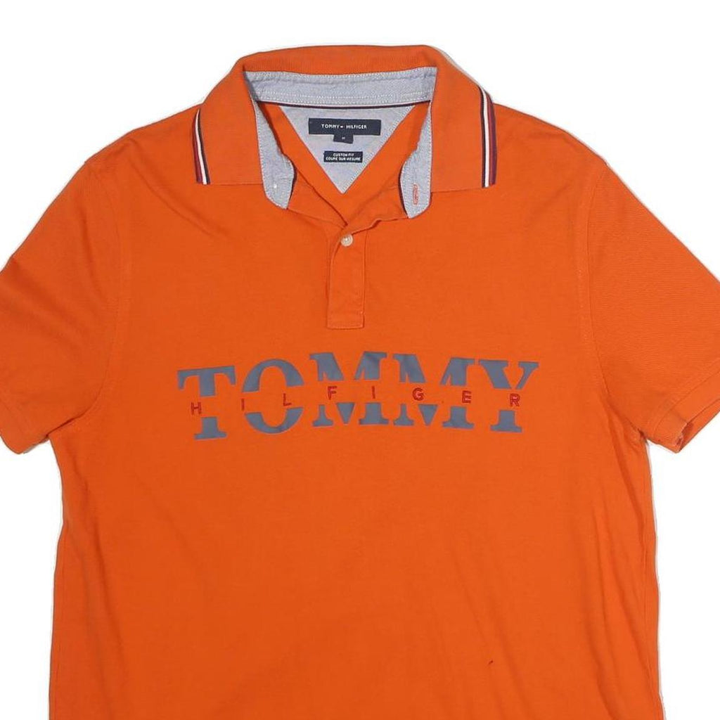 TOMMY HILFIGER Mens Orange Short Sleeve Plain Polo Shirt M Classic Cotton Fit