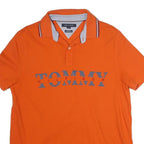 TOMMY HILFIGER Mens Orange Short Sleeve Plain Polo Shirt M Classic Cotton Fit